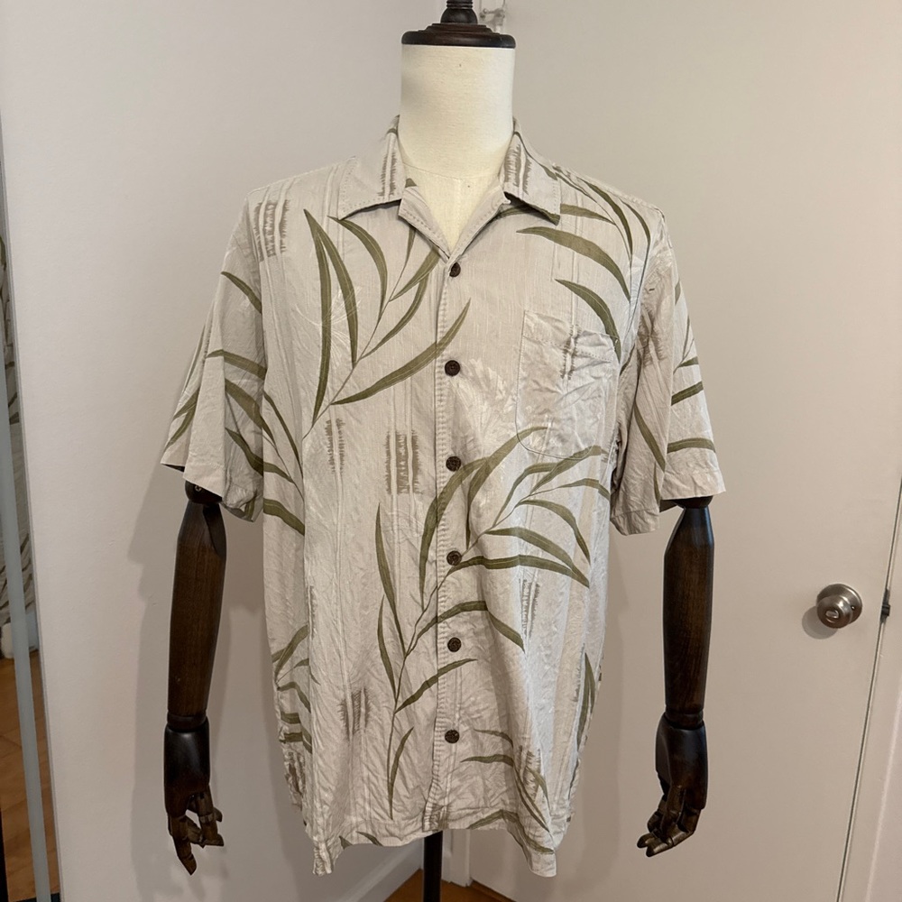 Tommy Bahama 100% Silk Men's Green Leaf Print Shirt Size L